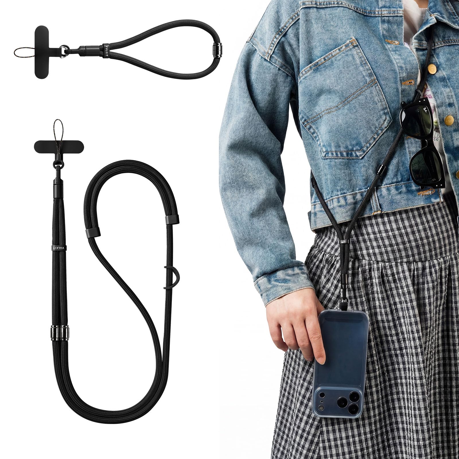 vulkit-handy-lanyard-schwarz-crossbody-verstellbar-metall image 1