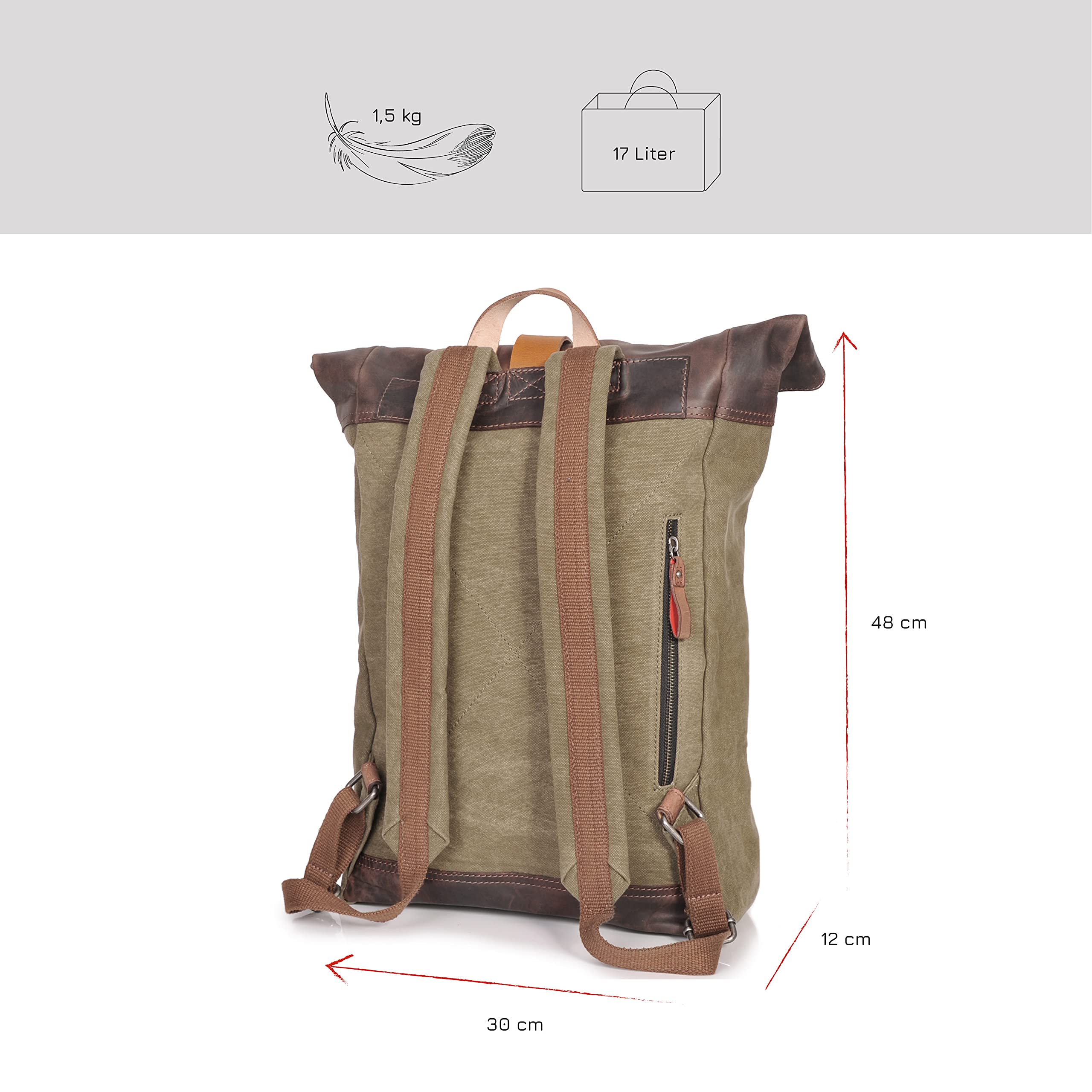 donbolso-houston-rucksack-khaki-17-liter-canvas-leder image 6