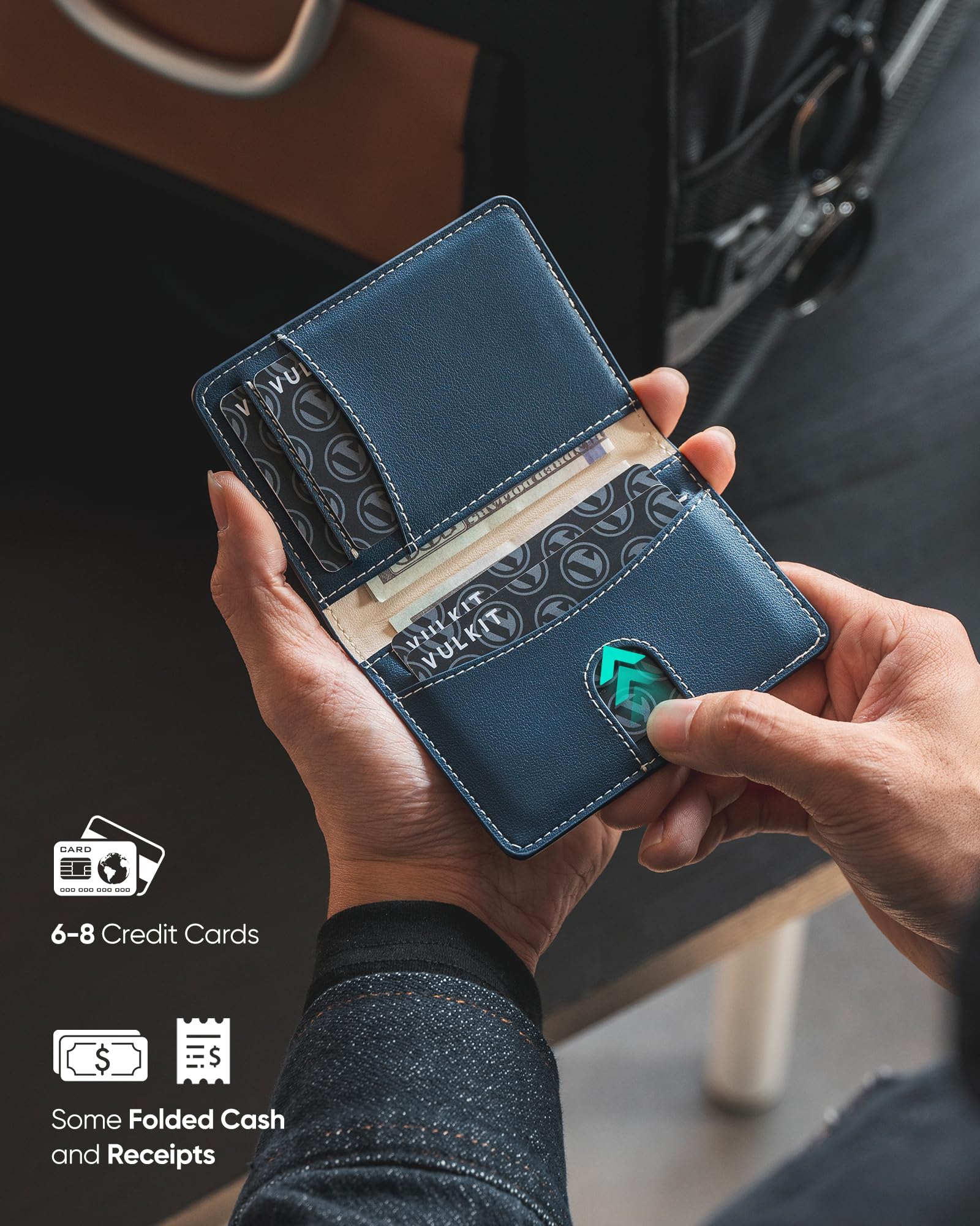 vulkit-bifold-kartenetui-leder-blau-rfid-8-karten-slim-geldbeutel image 2