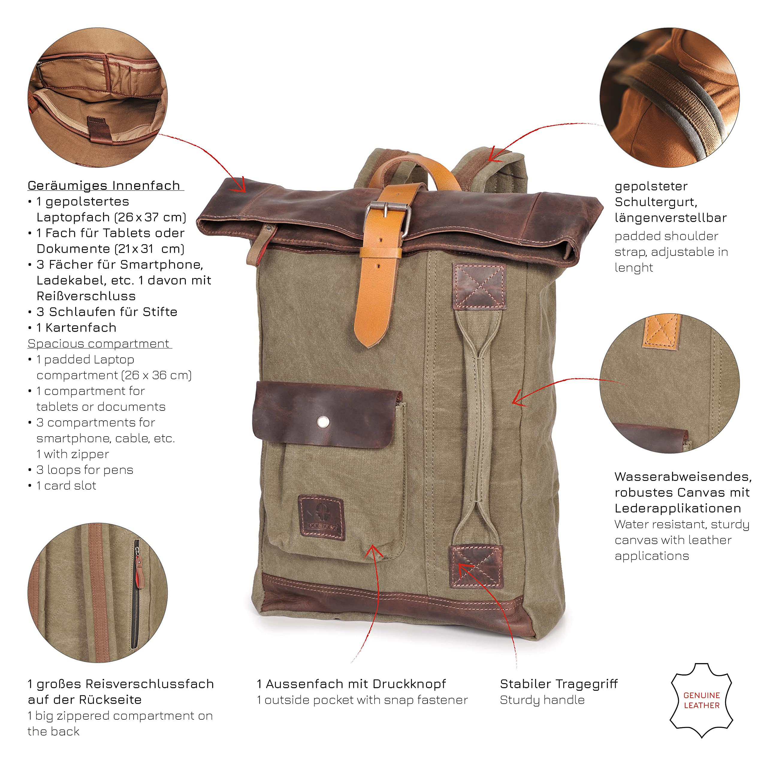 donbolso-houston-rucksack-khaki-17-liter-canvas-leder image 5