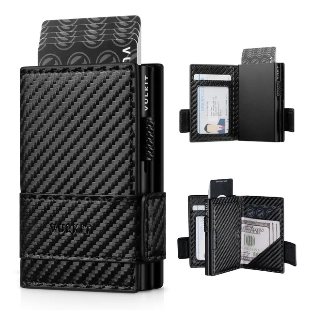 vulkit-pop-up-kartenhalter-leder-kohlefaser-schwarz-rfid image 1
