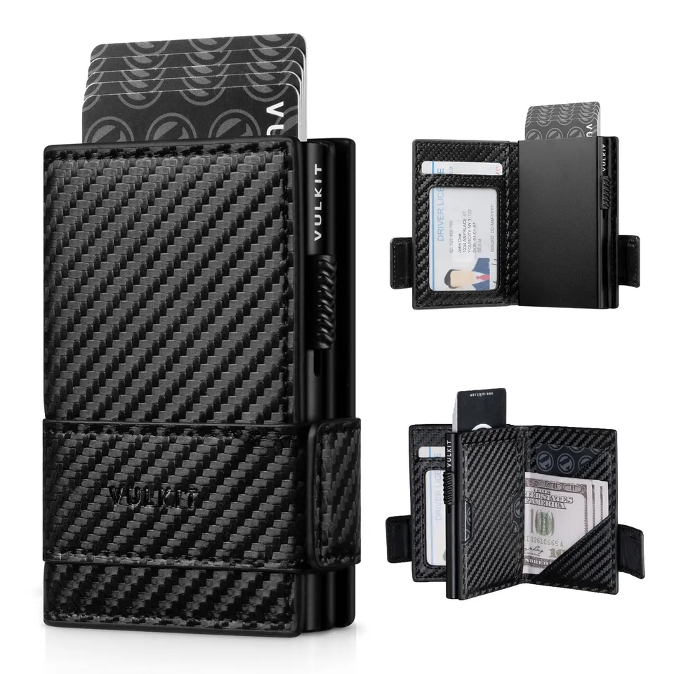 vulkit-pop-up-kartenhalter-leder-kohlefaser-schwarz-rfid image 1