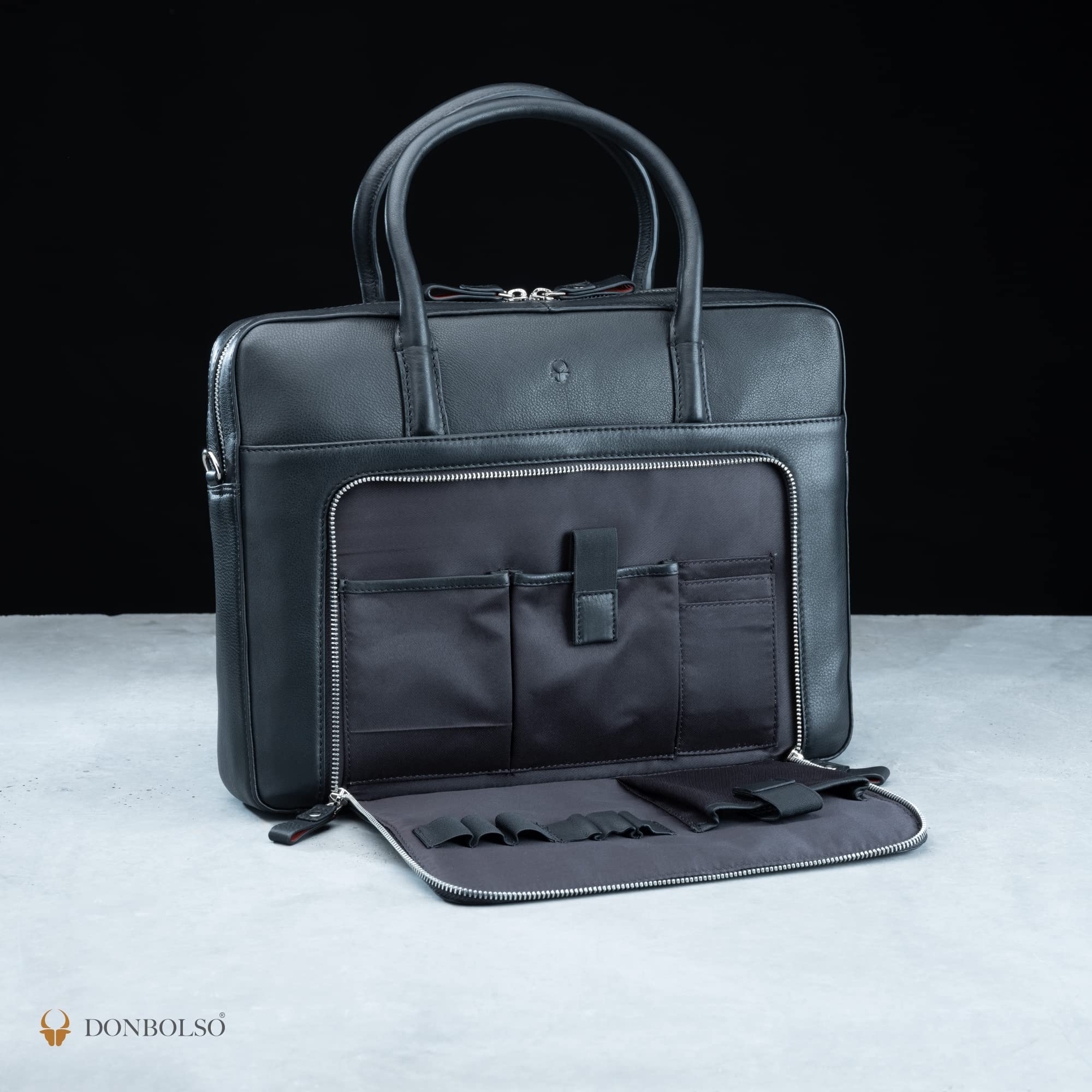 donbolso-nizza-laptoptasche-leder-14-zoll-vintage-schwarz-umh-nge image 8