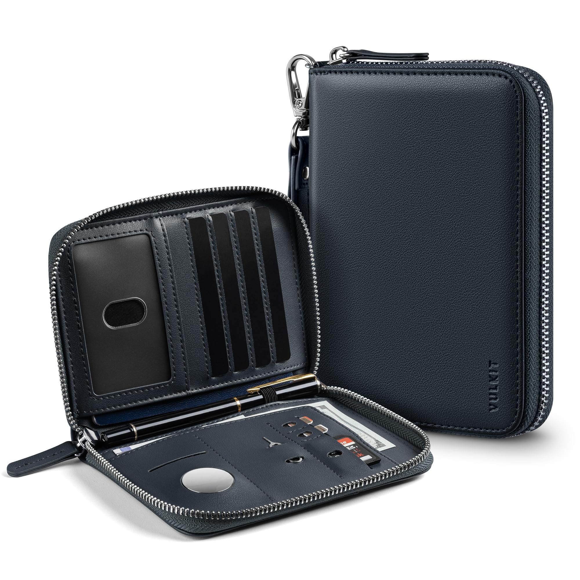 vulkit-passport-kartenetui-marineblau-leder-mit-airtag-fach image 1