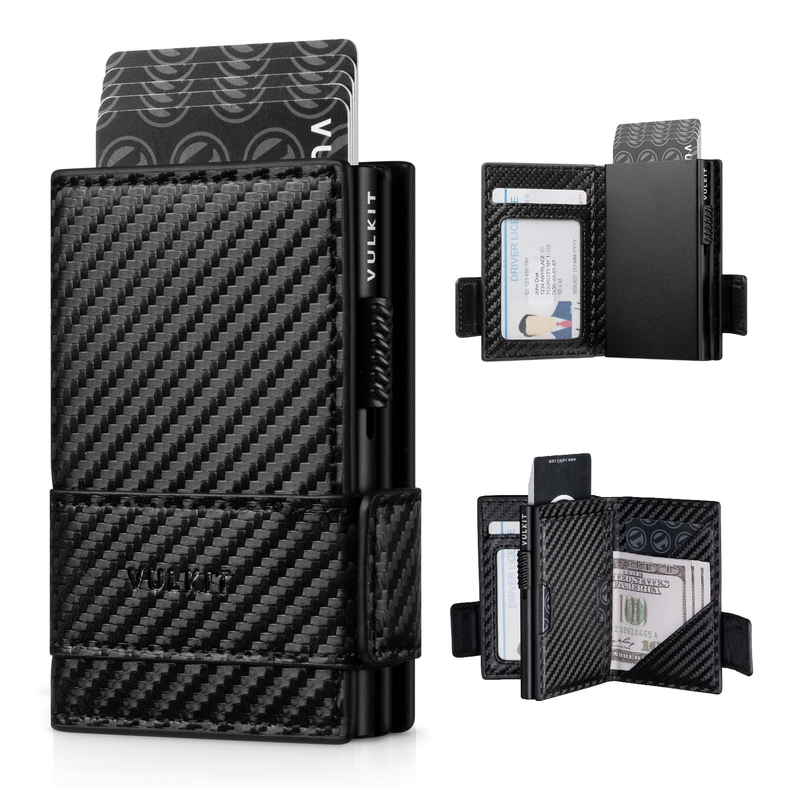 vulkit-pop-up-kartenhalter-leder-kohlefaser-schwarz-rfid image 1